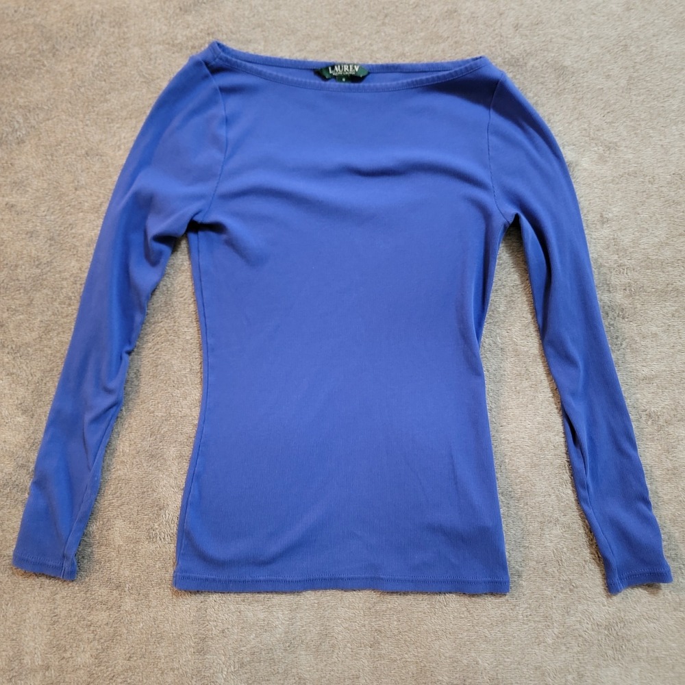 Lauren Ralph Lauren Blue Cotton Womens Shirt Small with Buttons On Sleeves
